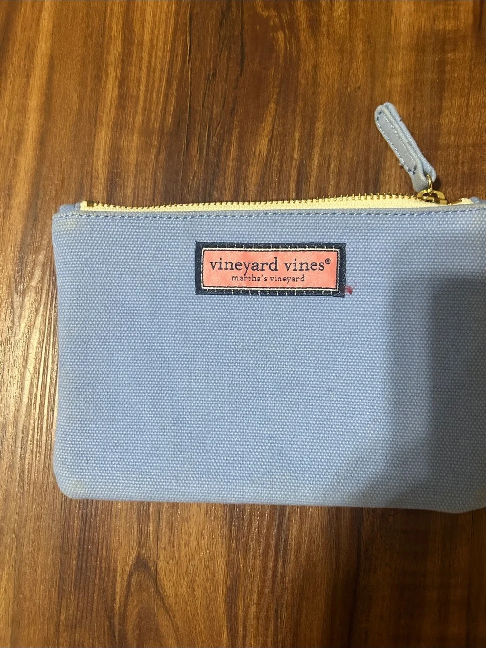 Vineyard Vines Powder Blue Canvas Zip Pouch with Pink Logo
